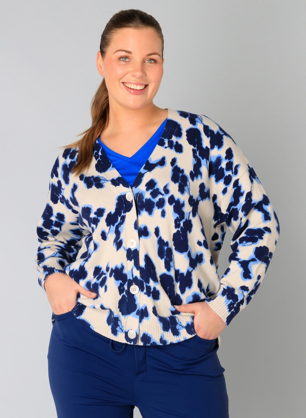 Große Größen Strickjacke Verine, Damen, blau, Größe: 46, Baumwolle, Happy Size DE Women von Yest Curve