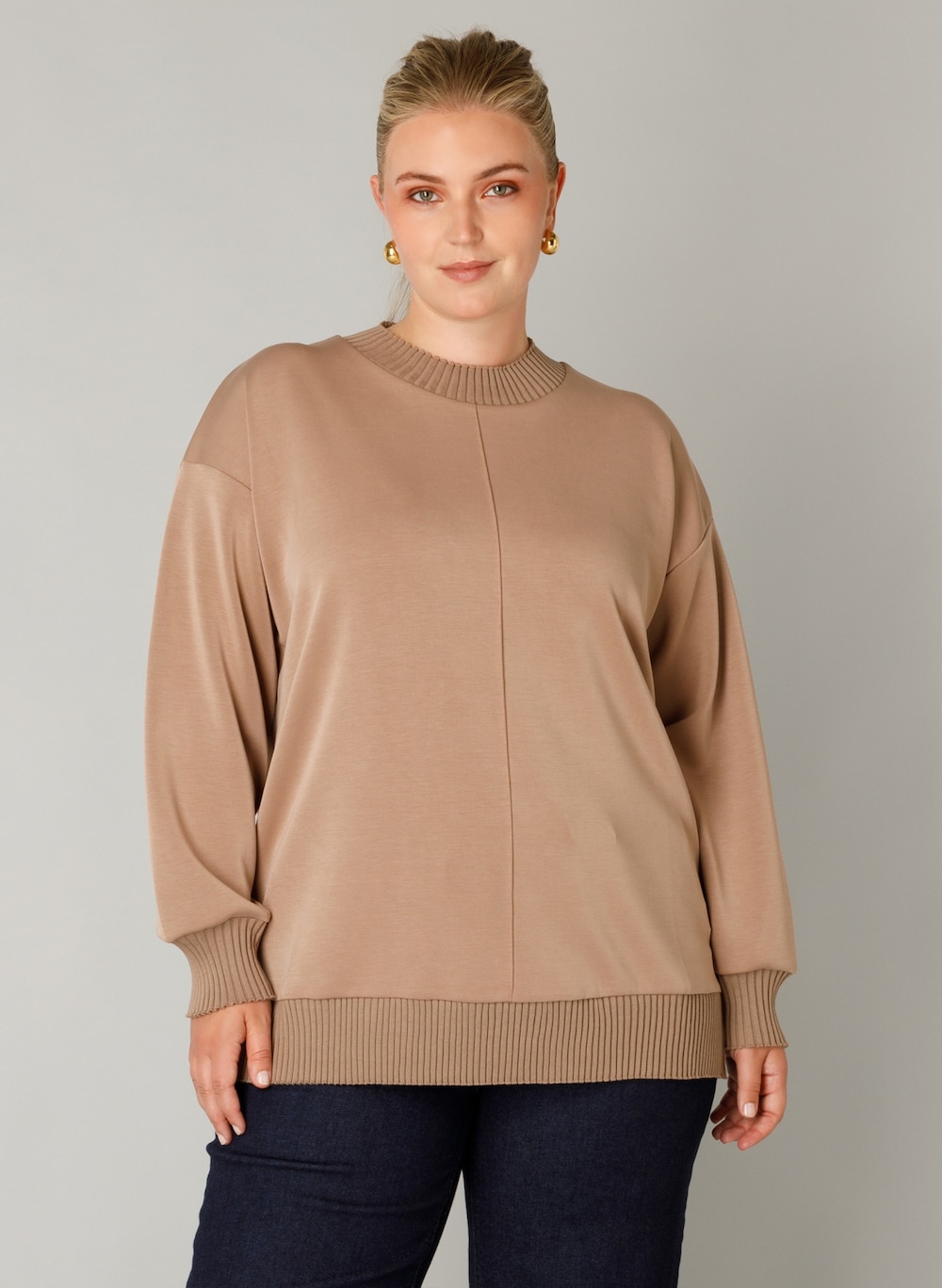 Große Größen Sweatshirt Romeysa Essential, Damen, braun, Größe: 48, Polyester/Synthetische Fasern, Happy Size DE Women von Yest Curve