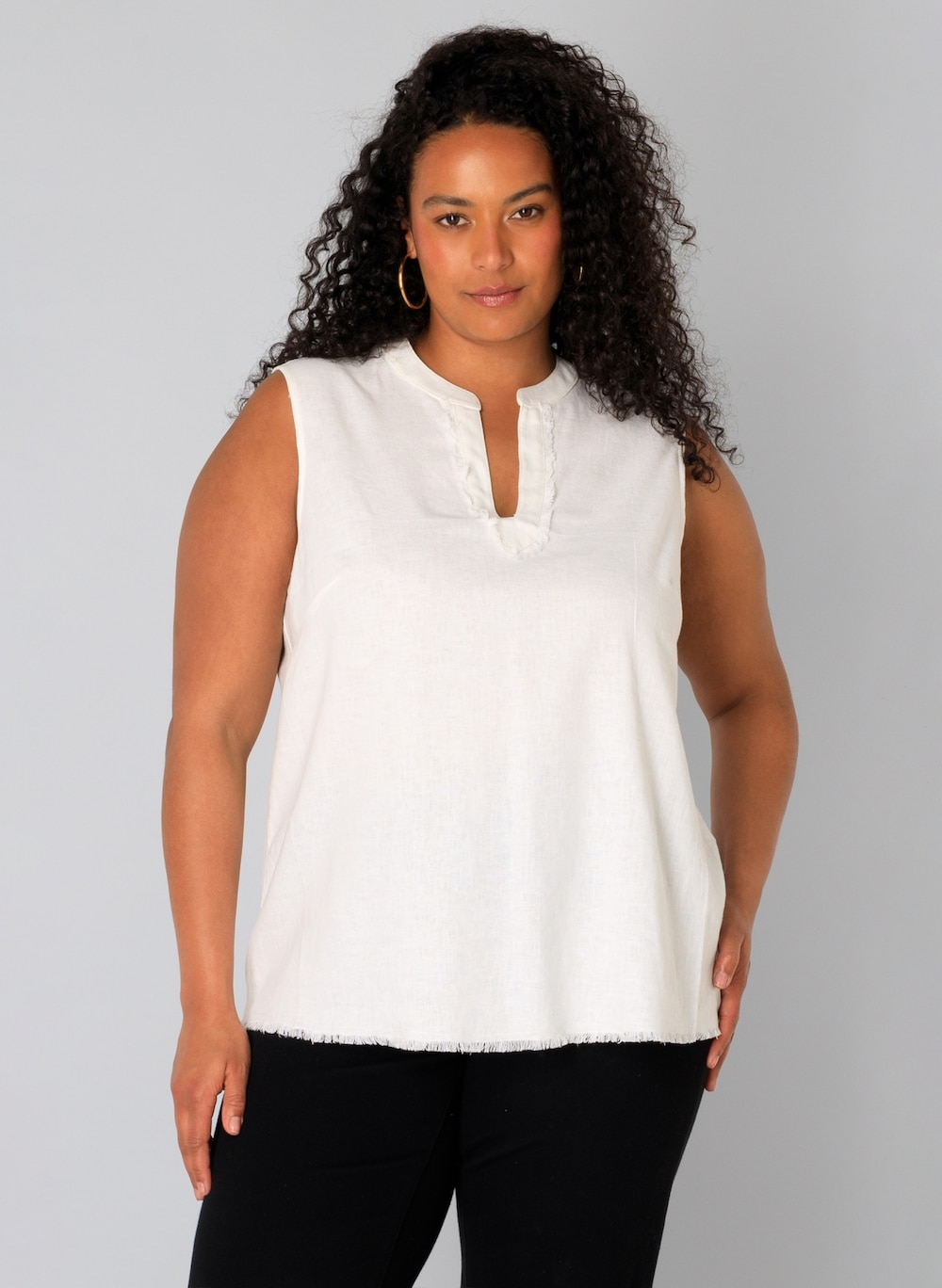 Große Größen Top Ulaana, Damen, weiß, Größe: 44, Leinen/Viskose, Happy Size DE Women von Yest Curve