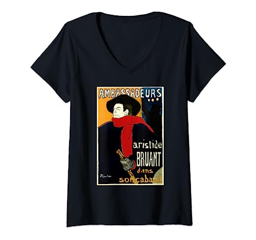 Damen Les Ambassadeurs: Artistide Bruant von Toulouse Lautrec T-Shirt mit V-Ausschnitt von YesterdayCafe Vintage Toulouse-Lautrec Poster Art