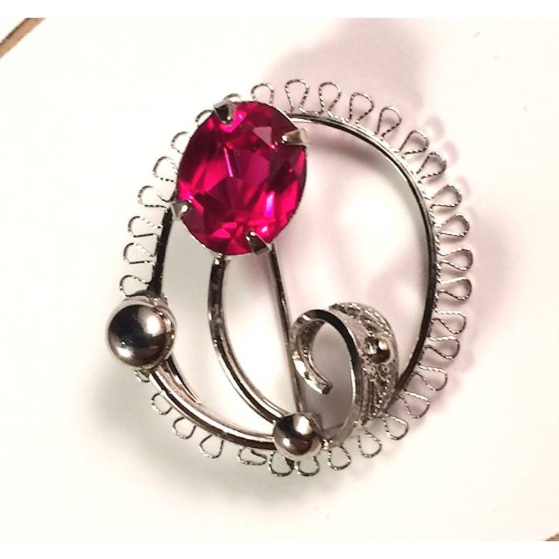 Signierte Sorrento Sterling Brosche Pin Simulierte Rubin Vintage Signierte Sorrento Sterling Brosche Pin Simulierte Rubin Vintage von YesterdaysJewelsShop