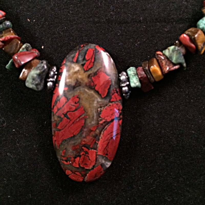 Vintage Jaspis Türkis Halskette Tigerauge Anhänger Poliert Vintage Jaspis Türkis Halskette Tigerauge Anhänger Poliert von YesterdaysJewelsShop