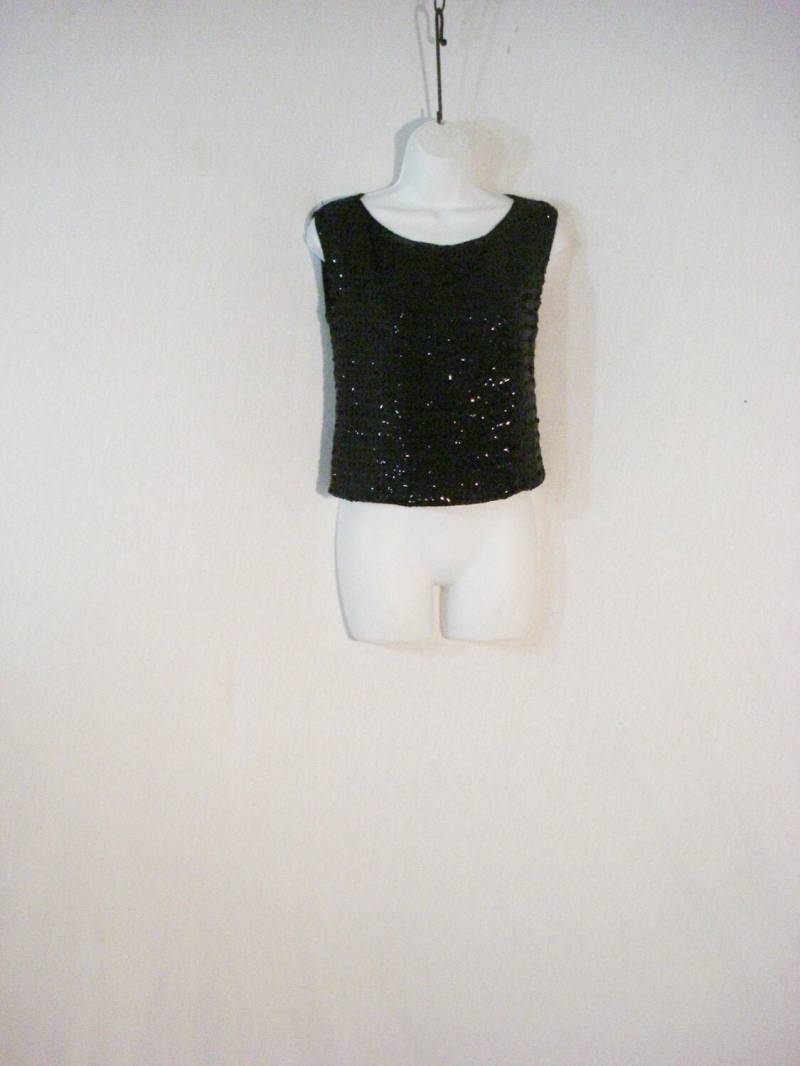 Schwarzes Pailletten Oberteil Dressy Chic Sweater Vintage Glam M Schwarzes Pailletten Oberteil Dressy Chic Sweater Vintage Glam M von Yesteryearsthreads