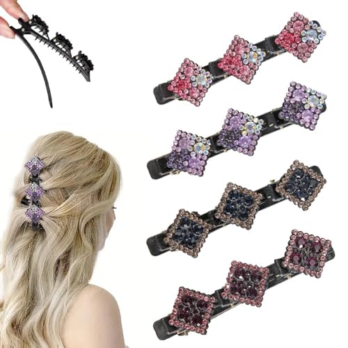 4 Stück Five Leaf Clover Haarspangen, 2025 Neue Haarspangen Blumen, Kristall Haarschmuck Damen, Geflochtene Haarspange Mädchen, Kreieren sie eine Vielzahl Stilvoller Frisuren (#3) von Yestree