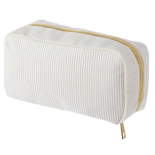 Damen klein Kosmetiktasche,Einfach Aufbewahrungstasche Mit 3 Innentaschen Corduroy Make up Tasche Tragbare Reise Make-up Taschen Waschtasche Hält Verschiedene Kosmetika und Werkzeuge (Beige) von Yestree