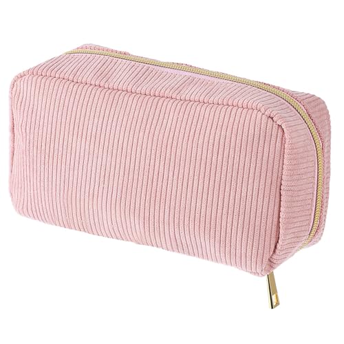 Damen klein Kosmetiktasche,Einfach Aufbewahrungstasche Mit 3 Innentaschen Corduroy Make up Tasche Tragbare Reise Make-up Taschen Waschtasche Hält Verschiedene Kosmetika und Werkzeuge (Rosa) von Yestree