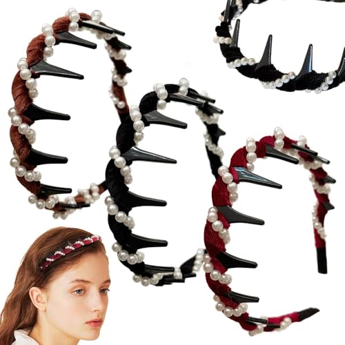 Haarreifen Damen 2025 Neu Vintage High Cranium Kunstperlen Haarband 3 Stück Mode Stirnbänder für Frauen Damen Mädchen Faux Pearl Haarband (Perlen, L) von Yestree