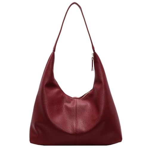 Yestree Hobo Bag Weiches Leder Handtasche Vintage Tragetasche Uni Tasche Damen-Schultertasche Slouchy Tote Bag Shoulder Bag for Women (Rot) von Yestree