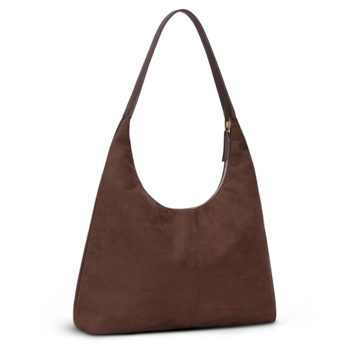 Yestree Tote Bag Wildleder Slouchy Bag Hobo Handtasche Damen Suede Shoulder Bag Vintage Schultertasche mit Reißverschluss Handbag (kaffee) von Yestree