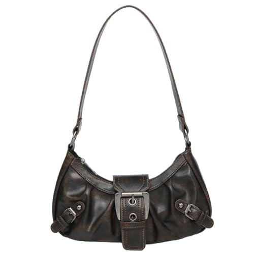 Yestree Umhängetasche Damen Klein Handtasche, Damen Schultertasche Y2K PU Leder Hobo Tasche Faltenunterarmtasche mit Magnetverschluss und Reißverschluss Clutch Tasche für Reisen und Pendeln (Kaffee) von Yestree