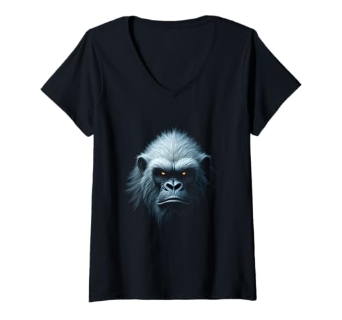Damen Yeti-Gesicht, Schneekreatur, Berglegenden, Kunst T-Shirt mit V-Ausschnitt Damen Yeti-Gesicht, Schneekreatur, Berglegenden, Kunst T-Shirt mit V-Ausschnitt von Yeti Fun Designs