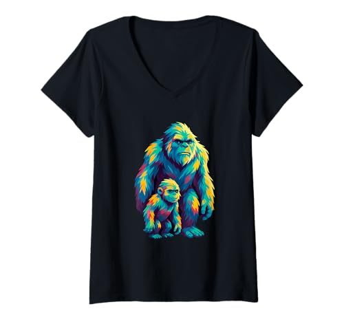 Damen Regenbogen-Yeti T-Shirt mit V-Ausschnitt Damen Regenbogen-Yeti T-Shirt mit V-Ausschnitt von Yeti Tee & Mee