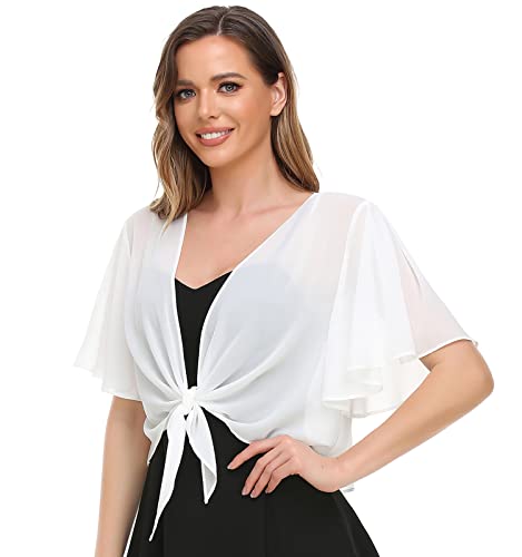 Damen Shrug Chiffon Schal Wraps Open Front Tie Top Cardigan für Abendkleid, Elfenbein, L-XXL von Yetoun