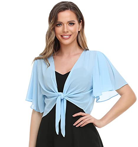 Damen Shrug Chiffon Schal Wraps Open Front Tie Top Cardigan für Abendkleid, Himmelblau, L-XXL von Yetoun
