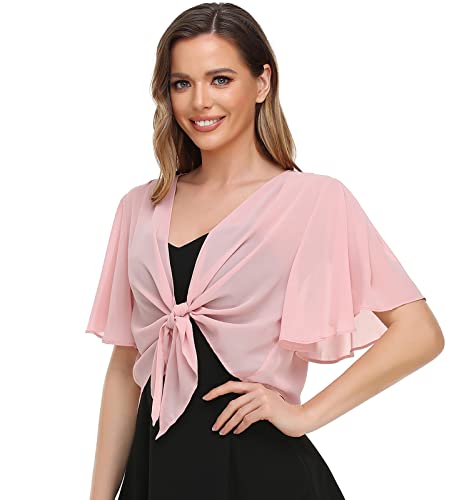 Damen Shrug Chiffon Schal Wraps Open Front Tie Top Cardigan für Abendkleid, blush, Small-Medium von Yetoun