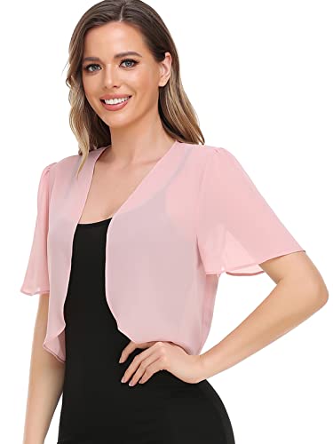 Damen-Strickjacke aus weichem Chiffon, vorne offen, durchsichtig, kurze Ärmel, für Abendkleid, blush, X-Groß von Yetoun