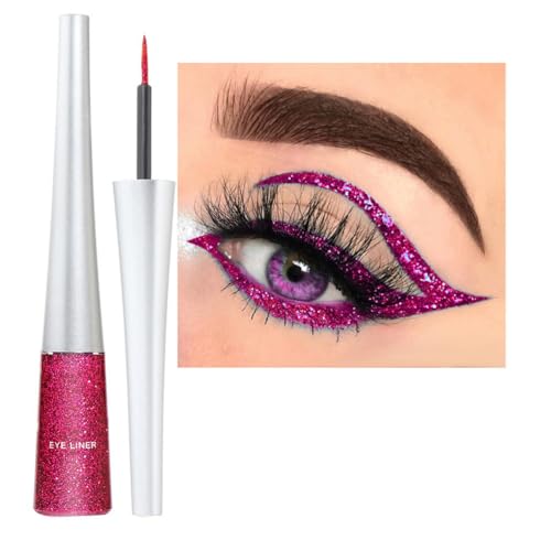 Glitter Eyeliner Flüssig Rose red Metallic Eyeliner Glitzer Langanhaltend Pigmentiert Wasserfest Glitter Eye Liner Schminken Glitzer Augen Make up Glitter Liquid Eyeliner Rose red（#15） von Yeuxtty