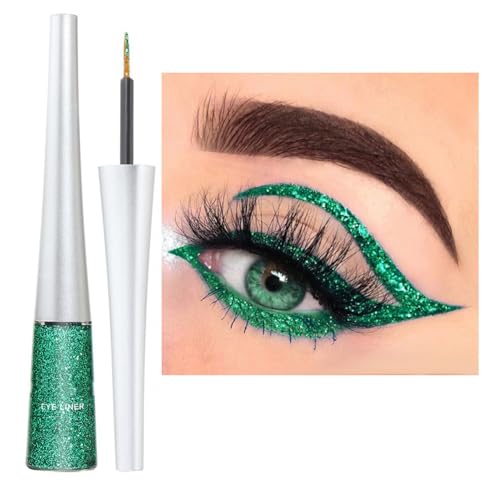 Glitter Eyeliner Flüssig Grün Metallic Eyeliner Glitzer Langanhaltend Pigmentiert Wasserfest Glitter Eye Liner Schminken Glitzer Augen Make up （Grün #2 von Yeuxtty