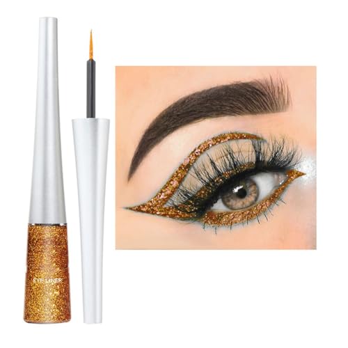 Glitter Eyeliner Flüssig Gold Metallic Eyeliner Glitzer Langanhaltend Pigmentiert Wasserfest Glitter Eye Liner Schminken Glitzer Augen Make up Glitter Liquid Eyeliner Gold（ #7） von Yeuxtty