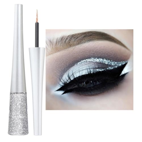 Glitter Eyeliner Flüssig Silber Metallic Eyeliner Glitzer Langanhaltend Pigmentiert Wasserfest Glitter Eye Liner Schminken Glitzer Augen Make up Glitter Liquid Eyeliner Silver（Silber #10） von Yeuxtty