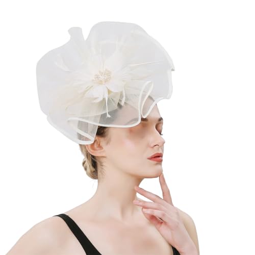 Cocktail-Kopfbedeckung für Damen, Organza-Feder, Blume, dekorativer Haarreif für Teeparty, Hochzeit, Kostümparty von Yeuyyben