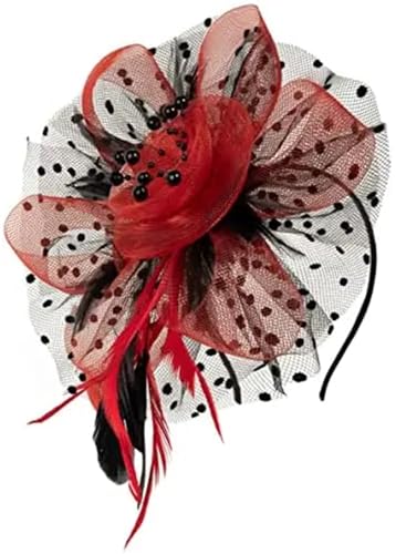 Fascinator für Damen, Vintage-Stil, Feder-Blume, Haarschmuck, Hochzeit, Party, Blumen-Netz, Schleier, Stirnband, Haarnadel von Yeuyyben