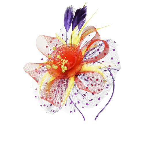 Fascinator für Damen, mit Federn, Blume, Haarschmuck, Hochzeit, Party, Netz, Schleier, Stirnband, Haarnadel von Yeuyyben