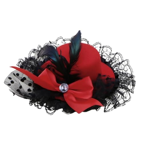 Haarschmuck mit Schleife für Damen, Spitze, Feder, Mini-Zylinder, Fascinator für Partys von Yeuyyben