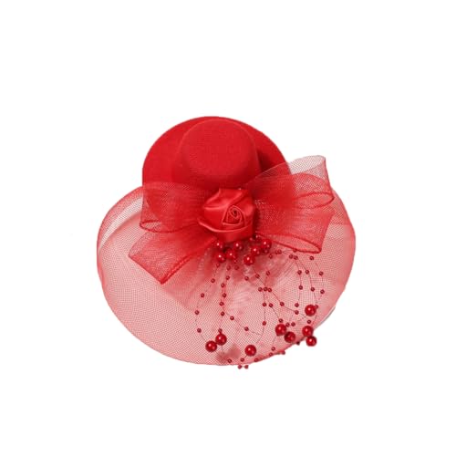 Retro-Abend-Party-Kopfbedeckung mit chinesischem Stil, eleganter Schleier, Netzstoff, kleines Zylinderkleid, rot, One size von Yeuyyben
