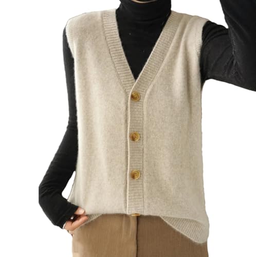 Yeuyyben Damen Kaschmir Cardigan Damen Kaschmir Weste Winter Sweater Weste Ärmellos Pullover Damen Sweater Weste, Braun Grau, XL von Yeuyyben