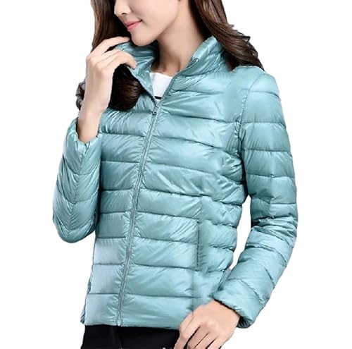 Yeuyyben Frauen Kurze Puffer Jacke Mode Stehkragen Leichte Packable Weibliche Unten Parka Casual Mantel, Erbse EN8, 54 von Yeuyyben
