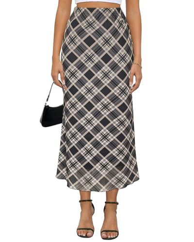 Damen Y2k Mesh Midi Rock Elastische Hohe Taille Blumendruck Bodycon Meerjungfrau Lange Röcke für Frauen, Schwarz kariert, Mittel von Yewanka