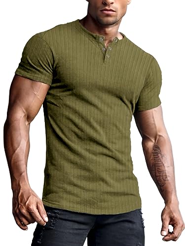 Yewloch Baumwolle T-Shirts für Herren Henley Tshirt,Sommer Kurzarm T-Shirt,Slim Fit Kurzarm & Langarm TshirtsBasic Einfarbig Männer Grün, M von Yewloch