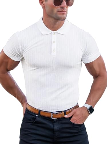 Poloshirt Herren Langarm & Kurzarm Baumwolle Golf T Shirt ，Männer Muskel Pullover Hemd ，Slim Fit Casual Tops Grau, M von Yewloch