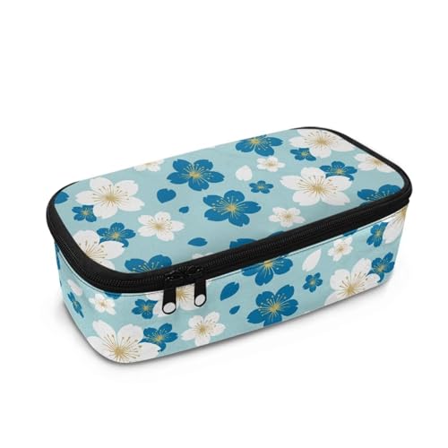 Yexignaon Federmäppchen, niedlich, für Kinder, großes Fassungsvermögen, Federmäppchen für Mädchen, leichtes Schreibwaren-Federmäppchen mit Netztasche, Blaue Kirschblüte, Taschen-Organizer von Yexignaon