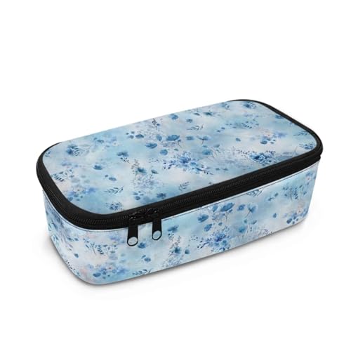 Yexignaon Federmäppchen, niedlich, für Kinder, großes Fassungsvermögen, Federmäppchen für Mädchen, leichtes Schreibwaren-Federmäppchen mit Netztasche, blaue blume, Taschen-Organizer von Yexignaon