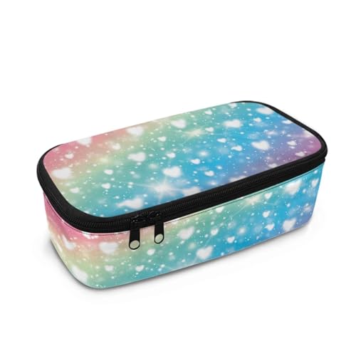 Yexignaon Federmäppchen für Kinder, große Bleistift-Aufbewahrungsboxen, Schreibwaren, Stifte-Tasche mit Reißverschluss, für Grundschule, Regenbogenherz, Taschen-Organizer von Yexignaon