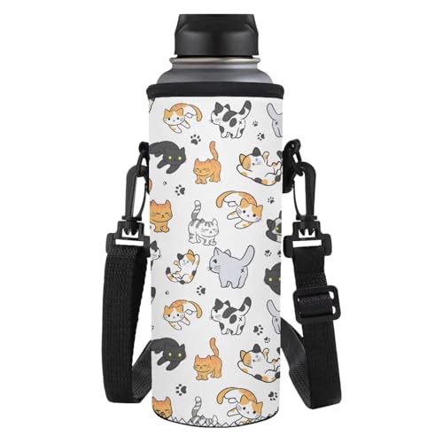 Yexignaon Trinkflasche Tragetasche mit Gurt Kinder Trinkflasche Abdeckung für Schule 750 ml tragbare Wasserbecher Hülle für Reisen, Katze, niedlich Yexignaon Trinkflasche Tragetasche mit Gurt Kinder Trinkflasche Abdeckung für Schule 750 ml tragbare Wasserbecher Hülle für Reisen, Katze, niedlich von Yexignaon