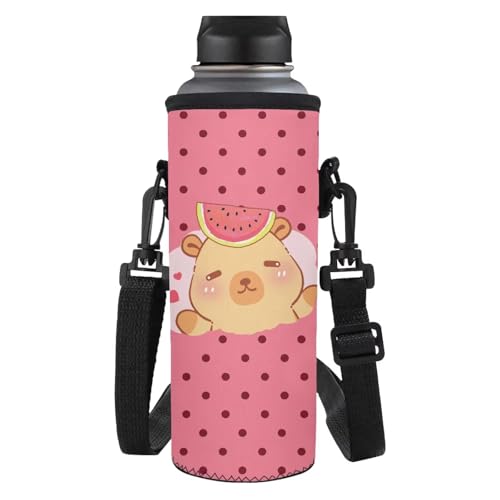 Yexignaon Trinkflasche Tragetasche mit Gurt Kinder Trinkflasche Abdeckung für Schule 750 ml tragbare Wasserbecher Hülle für Reisen, Kawaii Capybara von Yexignaon