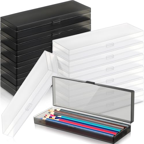 Yexiya Kunststoff-Federmäppchen, 18,3 x 6,1 x 2,5 cm, Kunststoff-Stiftaufbewahrung mit Scharnierdeckel für Stifte, Buntstifte, Schule, Bürobedarf, Organisation (transparent, schwarz), 30 Stück von Yexiya