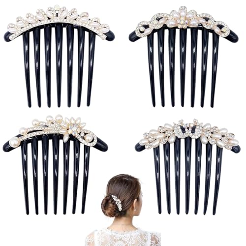 Yexueer 4 Stück Perlenkämme für Damen und Mädchen – Strass-Blumen-Haarkamm – Vintage-Hochzeitshaarschmuck von Yexueer