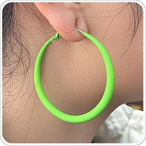 Yexueer Bunte Kreolen für Damen, 80er-Jahre-Kreolen, Neon-Creolen, bunt, matt, groß, rund, Schlaufenohrring, 80er-90er-Jahre, Neon-Schmuck für Damen, Accessoires von Yexueer