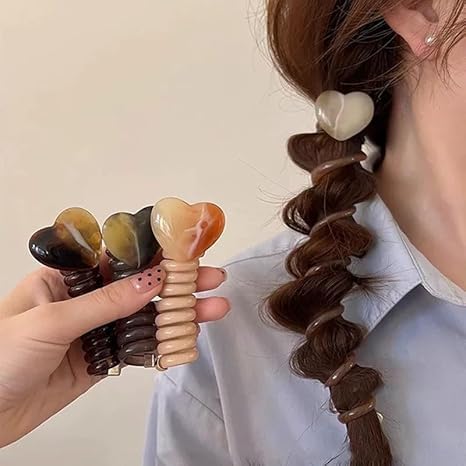 Yexueer Elastische Haarbänder mit Herz-Design, Pferdeschwanz, Gummibänder, Haargummis, Telefonkabel-Zubehör für Damen Yexueer Elastische Haarbänder mit Herz-Design, Pferdeschwanz, Gummibänder, Haargummis, Telefonkabel-Zubehör für Damen von Yexueer