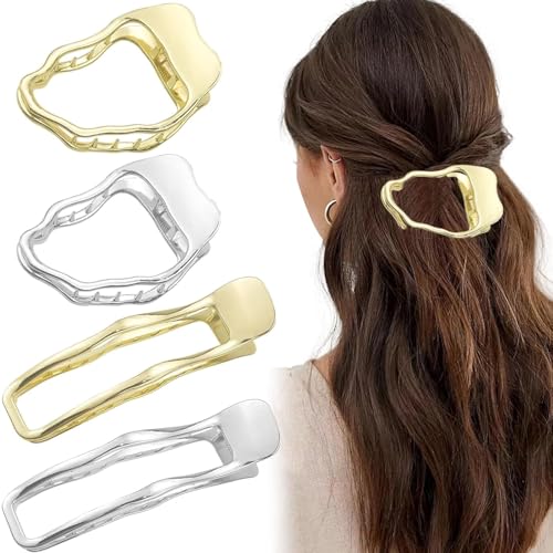 Yexueer Flache Haarklammern für Damen, geometrische Metall-Haarspangen, rutschfest, Krokodilklemmen für dickes Haar, modisches Haar-Accessoire, 4 Stück Yexueer Flache Haarklammern für Damen, geometrische Metall-Haarspangen, rutschfest, Krokodilklemmen für dickes Haar, modisches Haar-Accessoire, 4 Stück von Yexueer