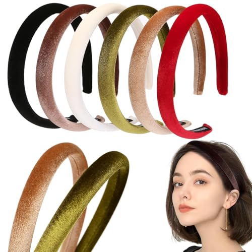 Yexueer Samt-Stirnbänder für Damen, gepolstert, 1,7 cm, einfarbig, modische Kopfbedeckung, für Mädchen und Damen, 6 Stück, Einheitsgröße, 6 Stück Yexueer Samt-Stirnbänder für Damen, gepolstert, 1,7 cm, einfarbig, modische Kopfbedeckung, für Mädchen und Damen, 6 Stück, Einheitsgröße, 6 Stück von Yexueer