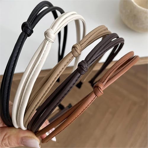 Yezhenfu 5 Stück dünne Leder-Stirnbänder für Damen, niedliche geknotete Stirnbänder für Damenhaar, modisch, schwarz, braun, weiß, Mädchen-Kopfbedeckung Yezhenfu 5 Stück dünne Leder-Stirnbänder für Damen, niedliche geknotete Stirnbänder für Damenhaar, modisch, schwarz, braun, weiß, Mädchen-Kopfbedeckung von Yezhenfu
