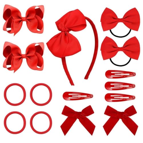 Yezhengui Haarschmuck, 15 Stück Uniform Haarschleifen, Haarspangen, Stirnband Haargummis Set für kleine Kleinkinder Schule Mädchen (Rot) von Yezhengui