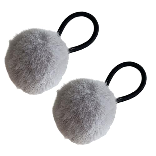 2 Stück niedliche Pompons Haargummis für Frauen Pferdeschwanz-Halter, niedliche Haargummis, bunt, pelziger Ball, Haargummi, Haargummis von Yfenglhiry