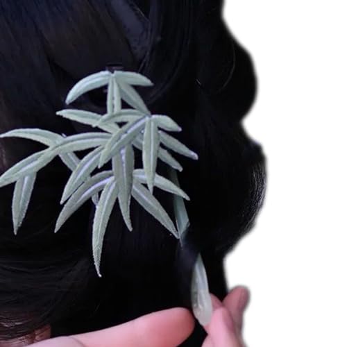 Antike, elegante, traditionelle Seitenklammer, Haarspange, Bambusblatt-Quasten, Bambusblatt, dekorative Blatt-Haarspange für Damen, Grün von Yfenglhiry