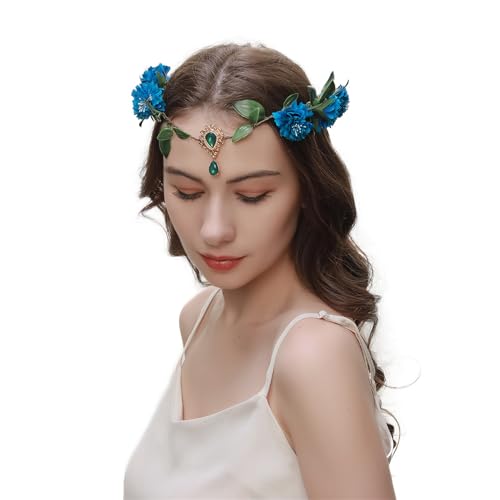 Blumen-Cosplay-Stirnband für Mädchen, verstellbarer ethnischer Haarreif, Hochzeit, Party, Braut, Haarschmuck, Hochzeits-Haarschmuck für Damen, zarter Hochzeits-Haarschmuck für Brautjungfern von Yfenglhiry